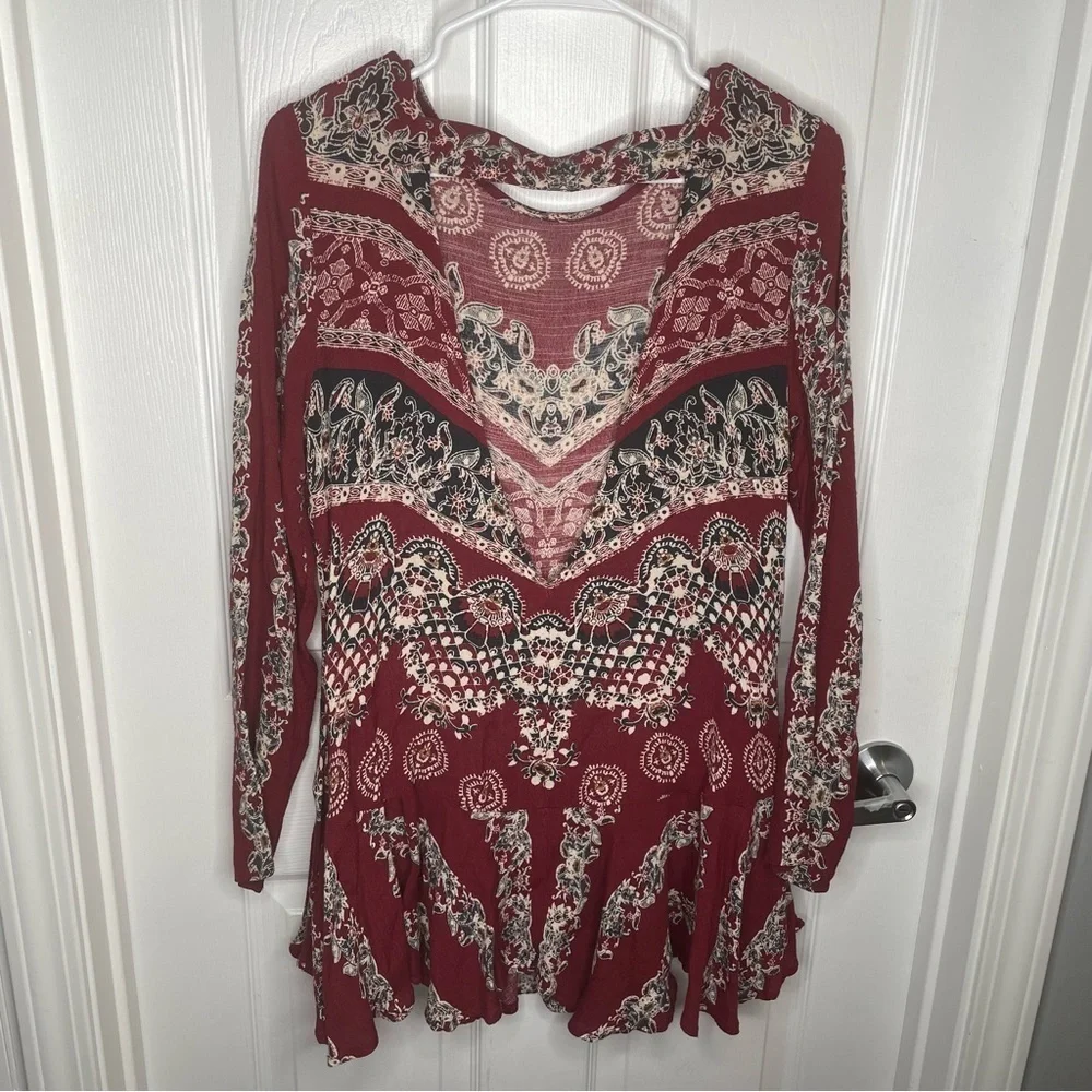 Free People Smooth Talker Tunic in Burgundy/Red S